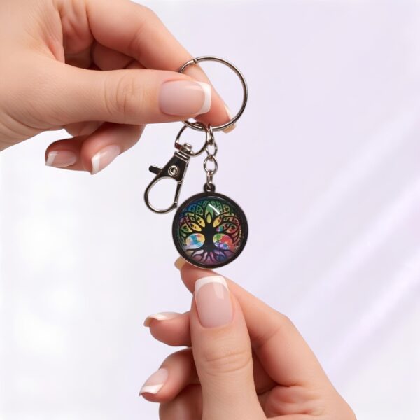 porte-clé arbre de vie coloré cabochon verre