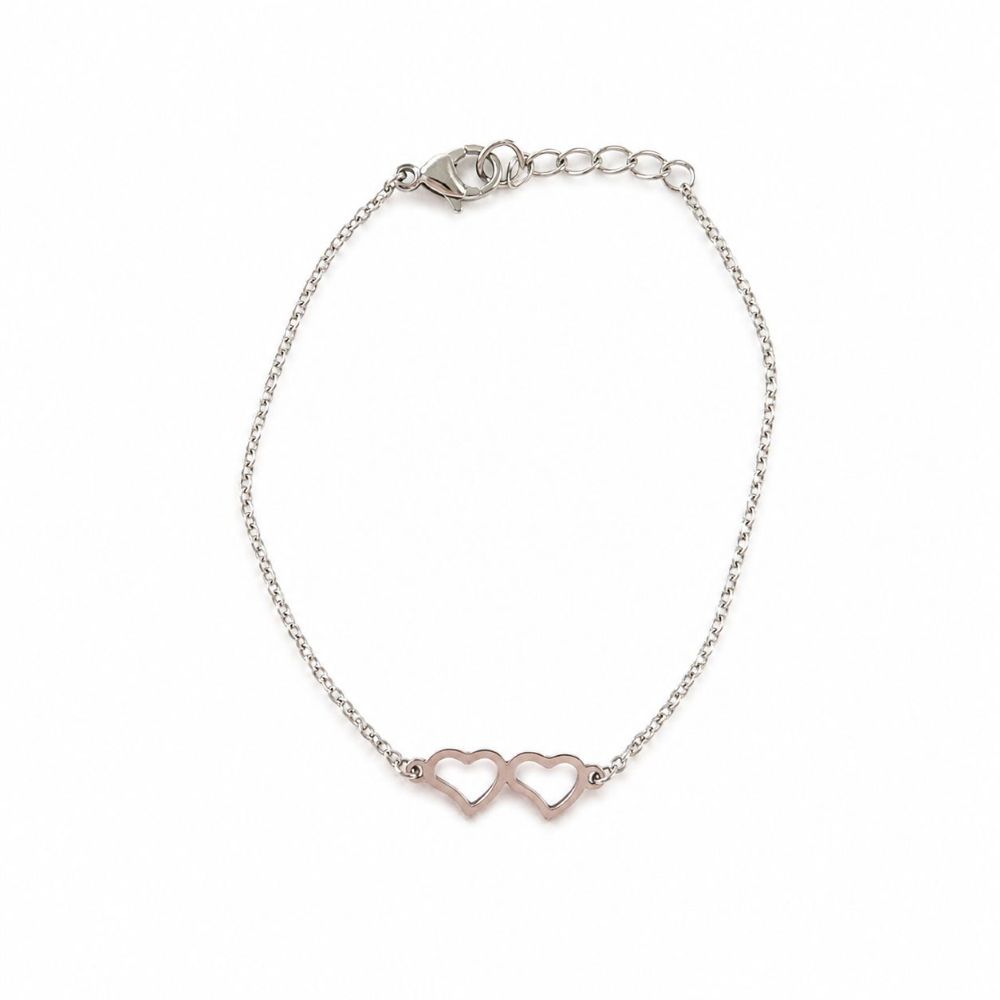 Bracelet Double Cœur Femme Corina en acier inoxydable argenté Floya Boutique