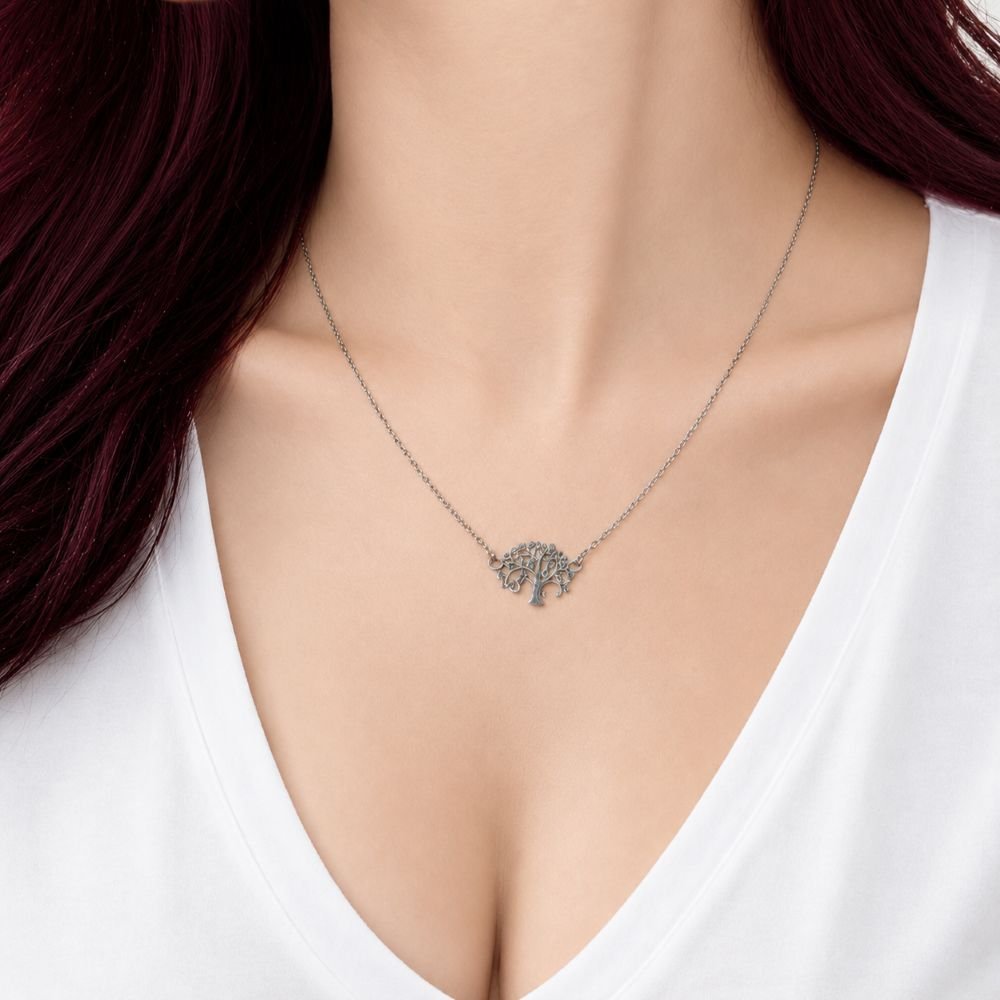 Ras de Cou Aria en acier inoxydable argenté avec pendentif Arbre de Vie.