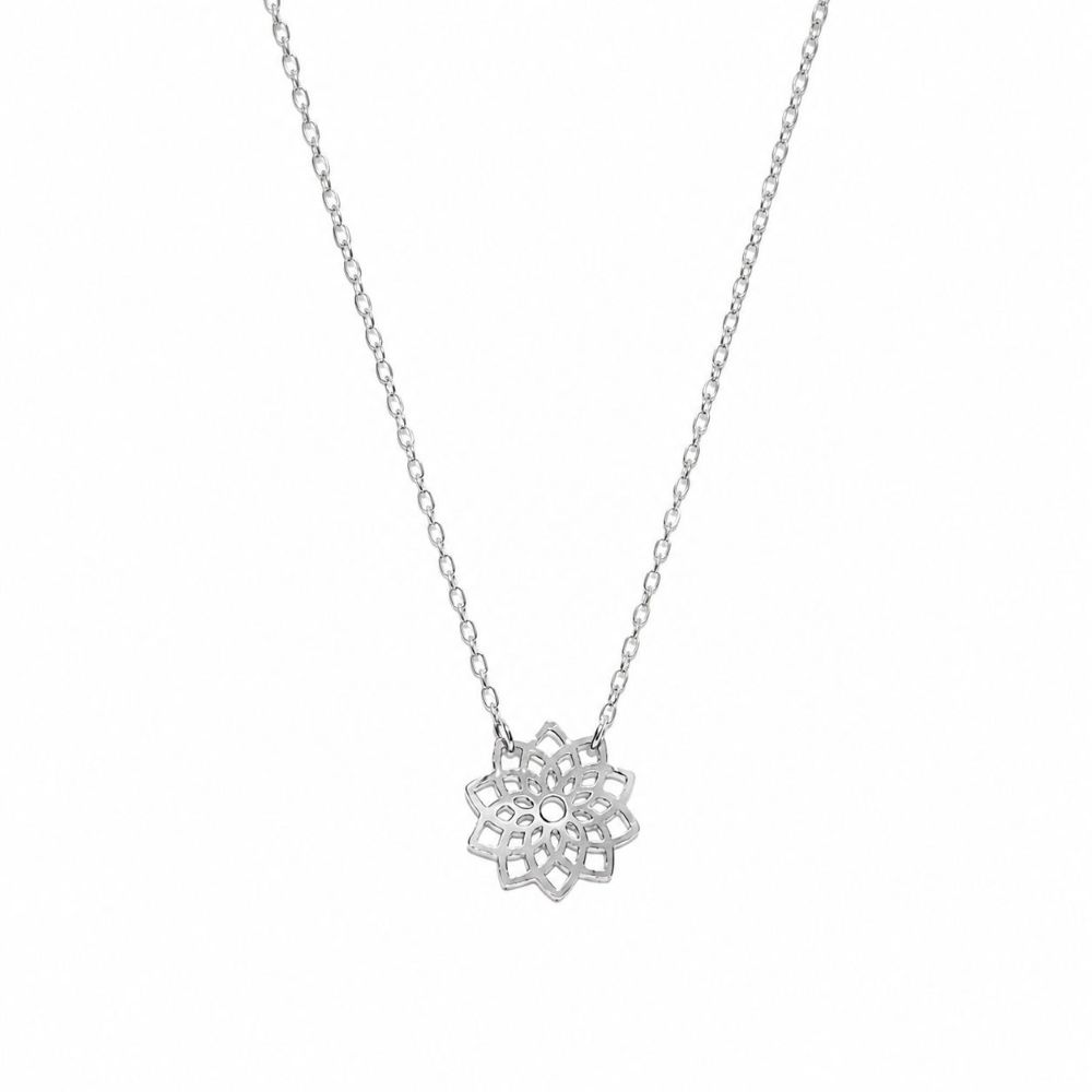 Ras de Cou Flora en acier inoxydable argenté avec pendentif fleur.