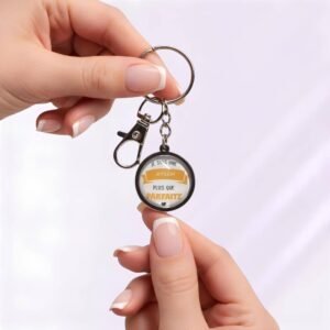 Porte-clé « Je suis une ASEM plus que parfaite » avec cabochon en verre argenté.