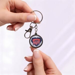 Porte-clé « Super papy » avec cabochon en verre argenté.