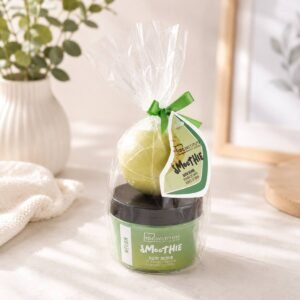 Duo bombe de bain et gommage corps senteur melon.