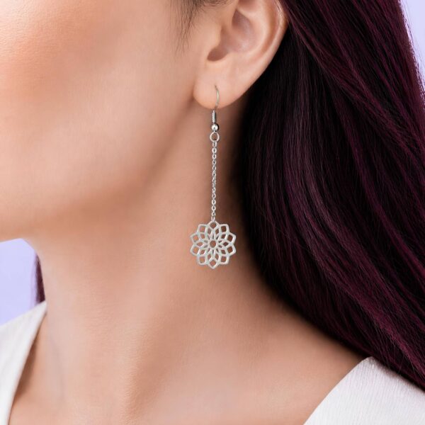 boucles d’oreilles fleur pendantes acier inoxydable femme