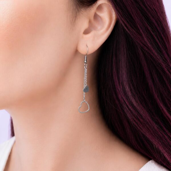 boucles d’oreilles double cœur pendantes acier inoxydable femme