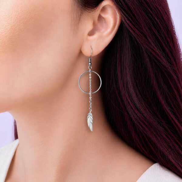 boucles d’oreilles plume pendantes acier inoxydable femme