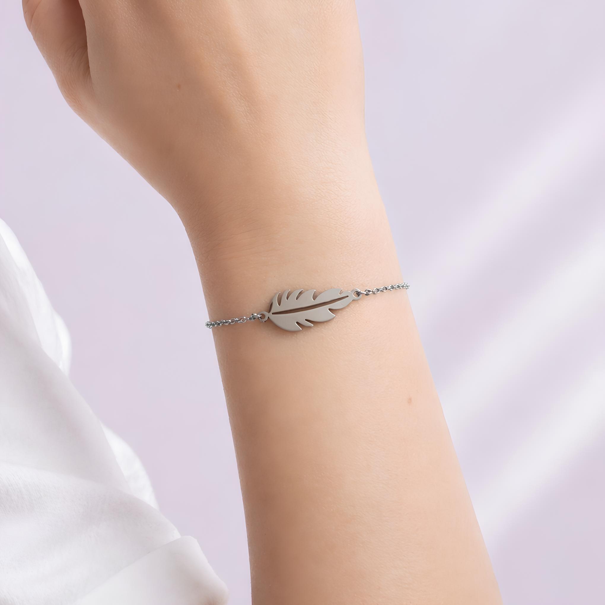bracelet plume femme argenté acier inoxydable Paola