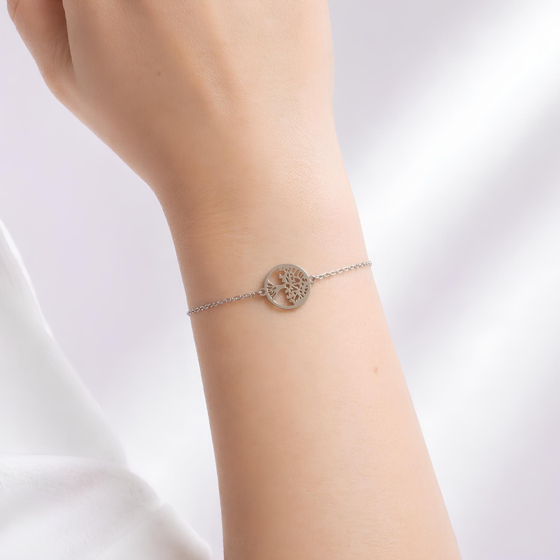 bracelet arbre de vie femme argenté acier inoxydable Amina