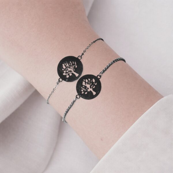Bracelet arbre de vie femme en acier inoxydable disponible en fine maille et lien coulissant