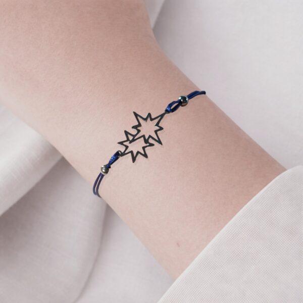 Bracelet double étoile femme en acier inoxydable avec cordon bleu ajustable