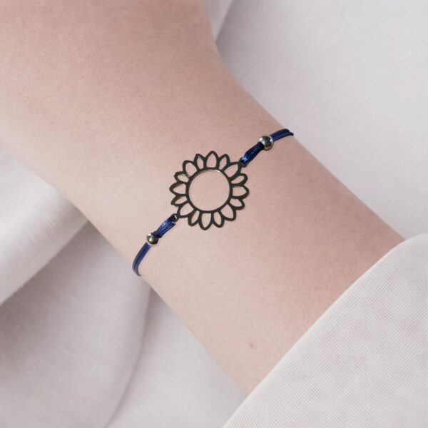 Bracelet tournesol femme en acier inoxydable avec cordon bleu ajustable