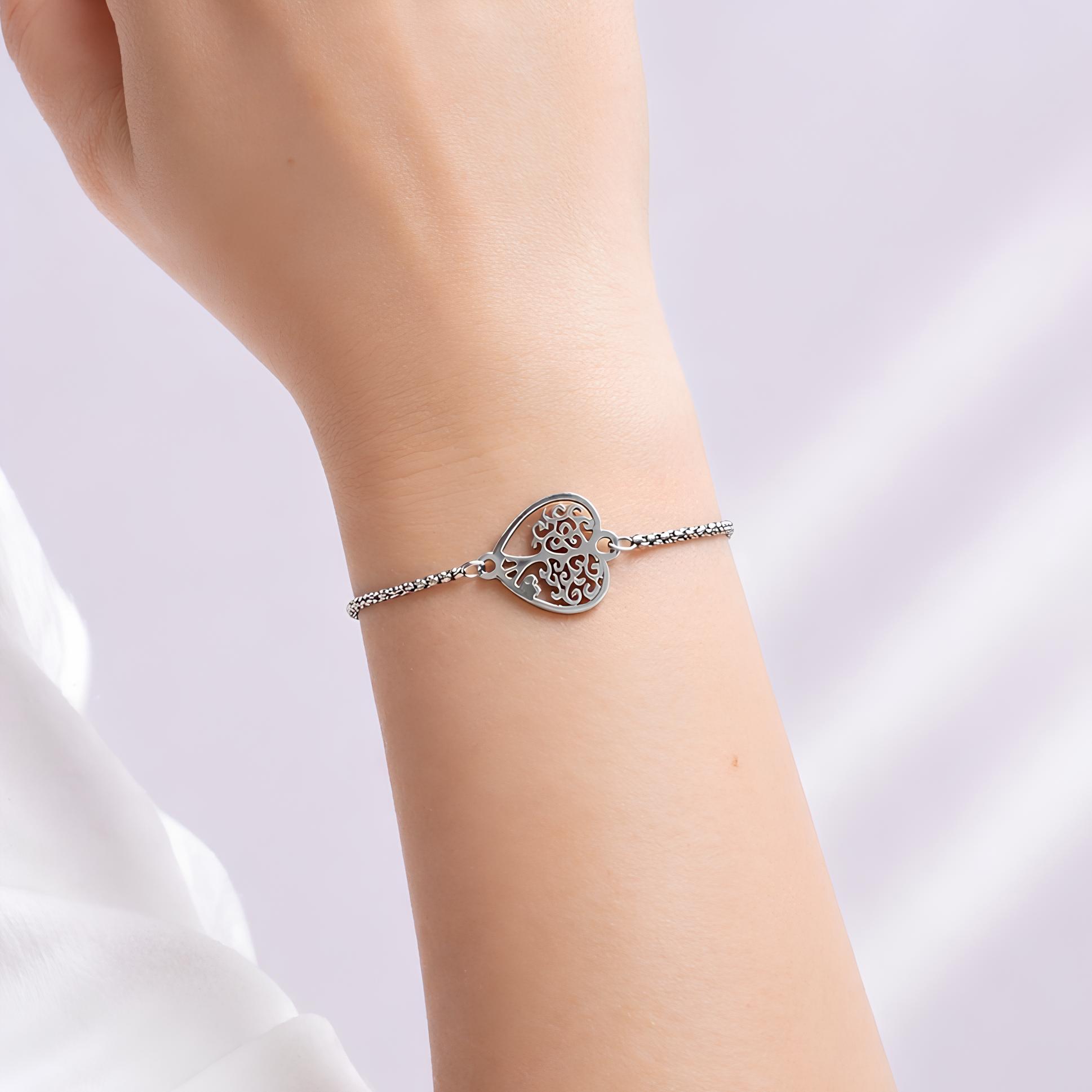 bracelet arbre de vie coeur femme ajustable argenté