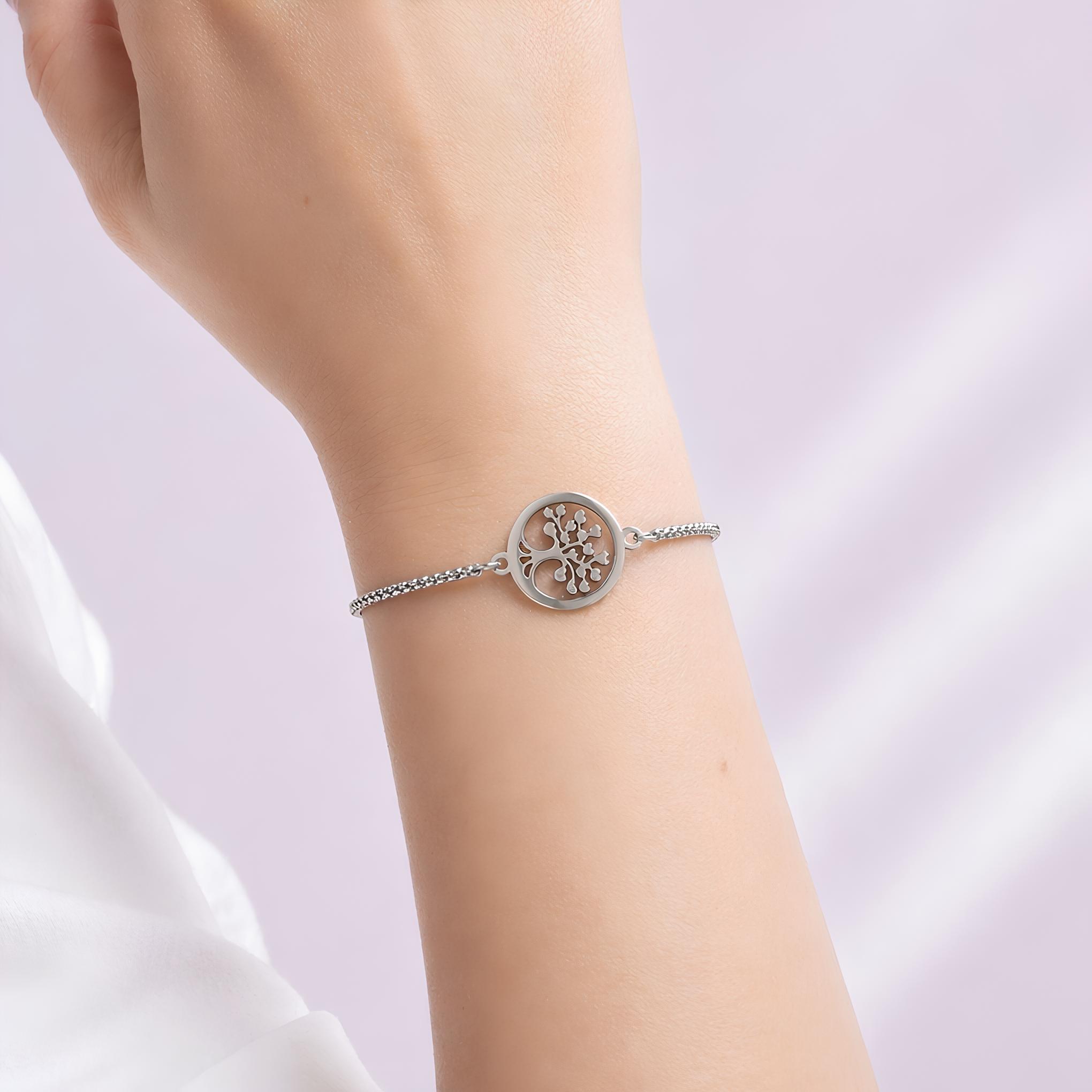 bracelet arbre de vie coeur feuille femme ajustable argenté