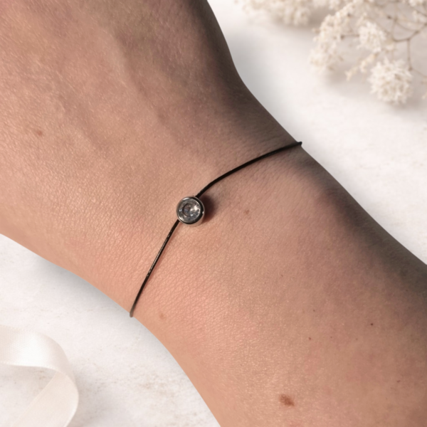 Bracelet Strass en acier inoxydable fil coton ciré noir, réglable, fait main