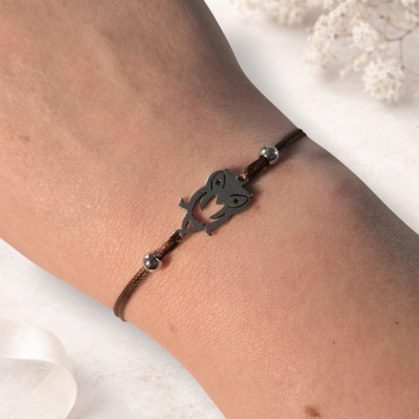 Bracelet Hiboux Enfant en acier inoxydable et fil coton ciré marron – Floya Boutique