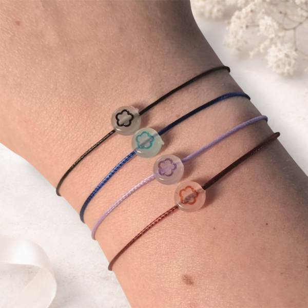 Bracelet Fleur Phosphorescent Enfant en acier inoxydable et fil coton ciré multicolore – Floya Boutique