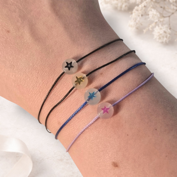 Bracelet Étoile Phosphorescent Enfant en acier inoxydable et fil coton ciré multicolore – Floya Boutique