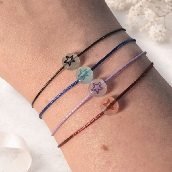 Bracelet Étoile Phosphorescent Enfant en acier inoxydable et fil coton ciré multicolore – Floya Boutique