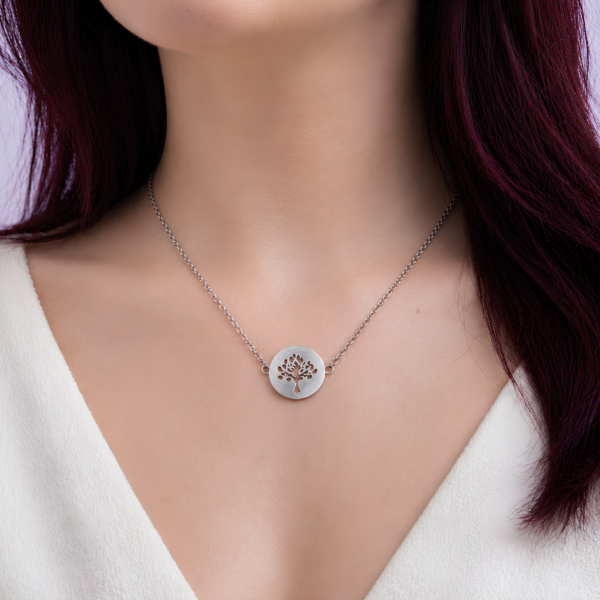 collier arbre de vie acier inoxydable femme chaîne fine ajustable