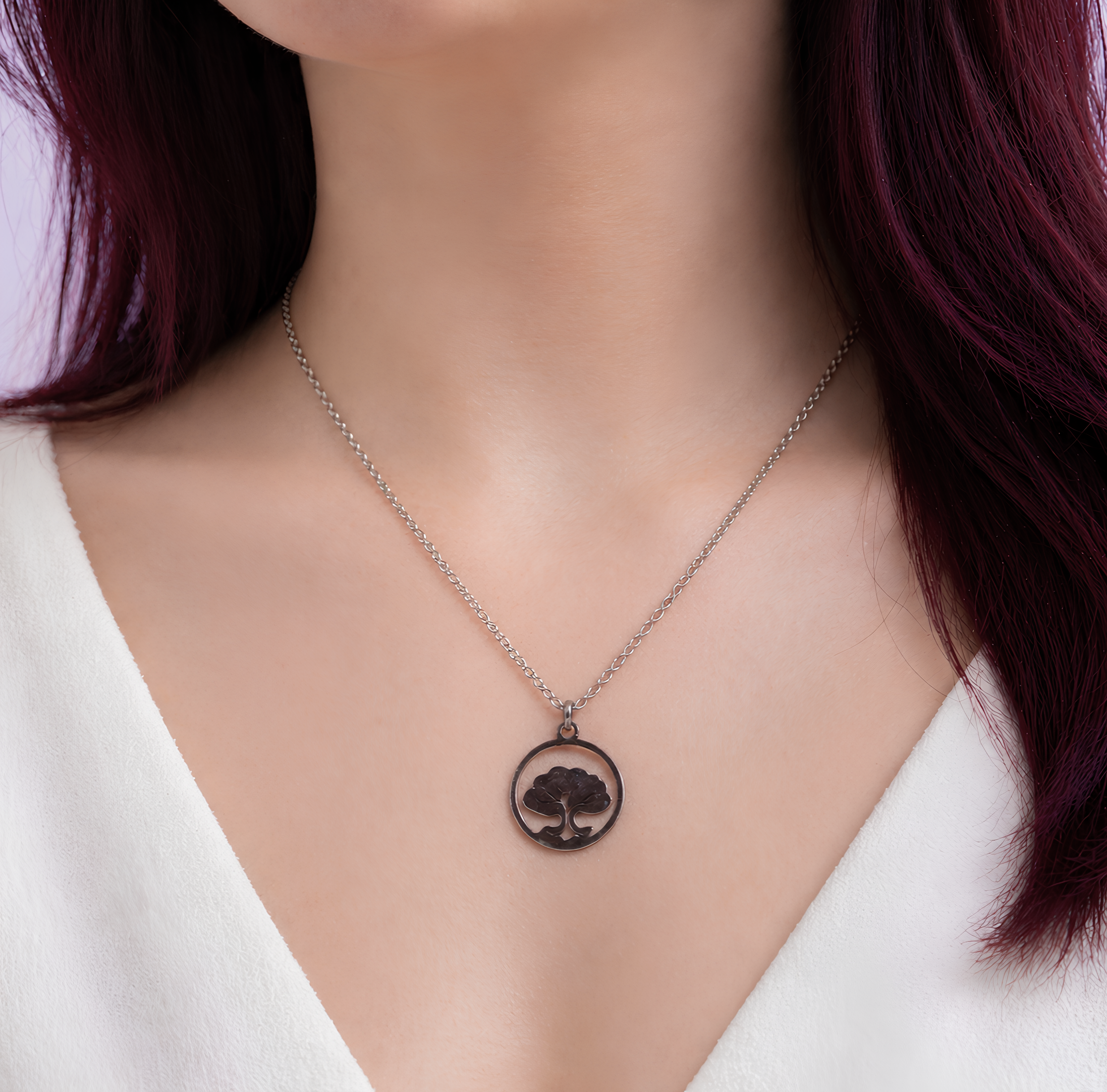 collier arbre de vie rond acier inoxydable femme chaîne fine
