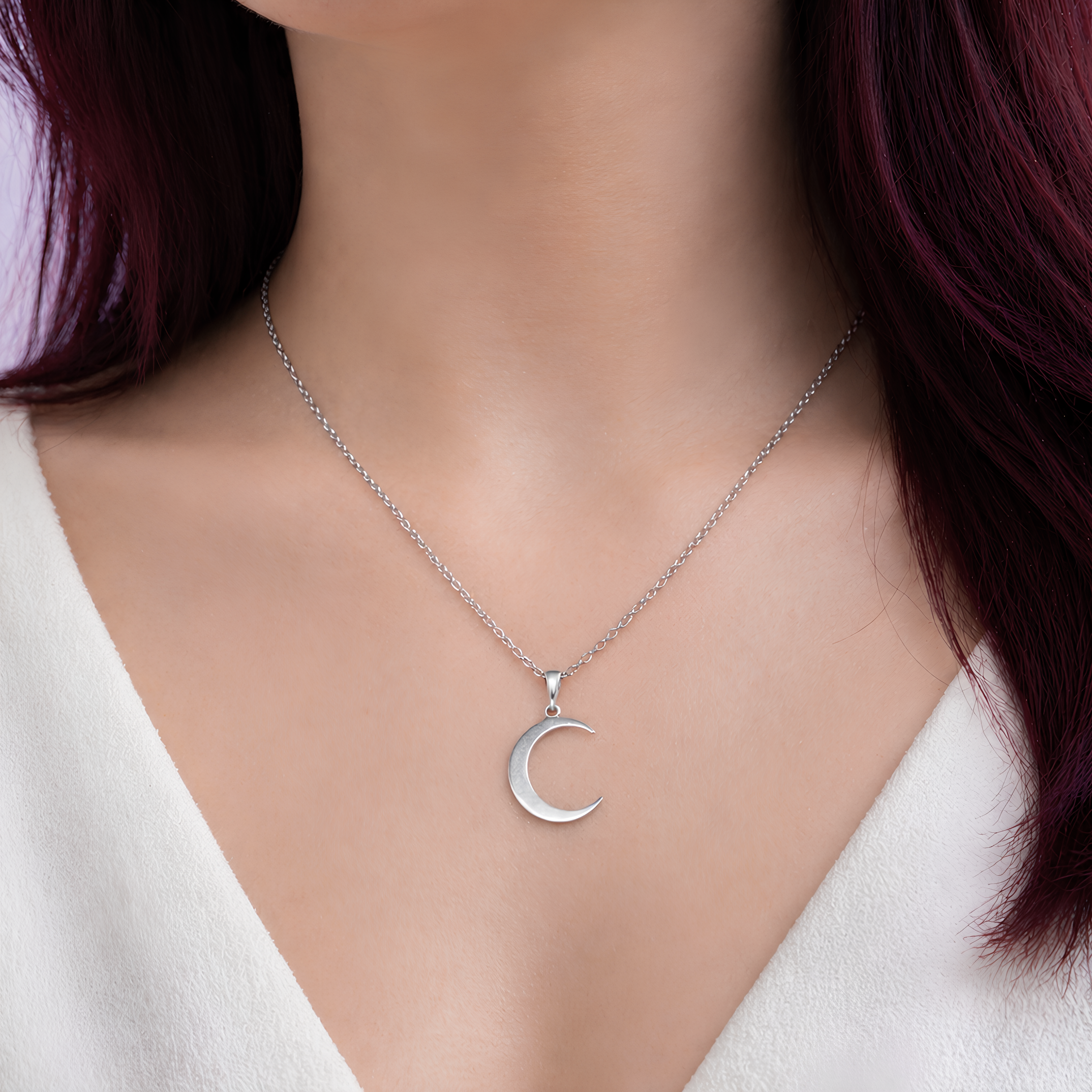 collier lune acier inoxydable femme chaîne fine