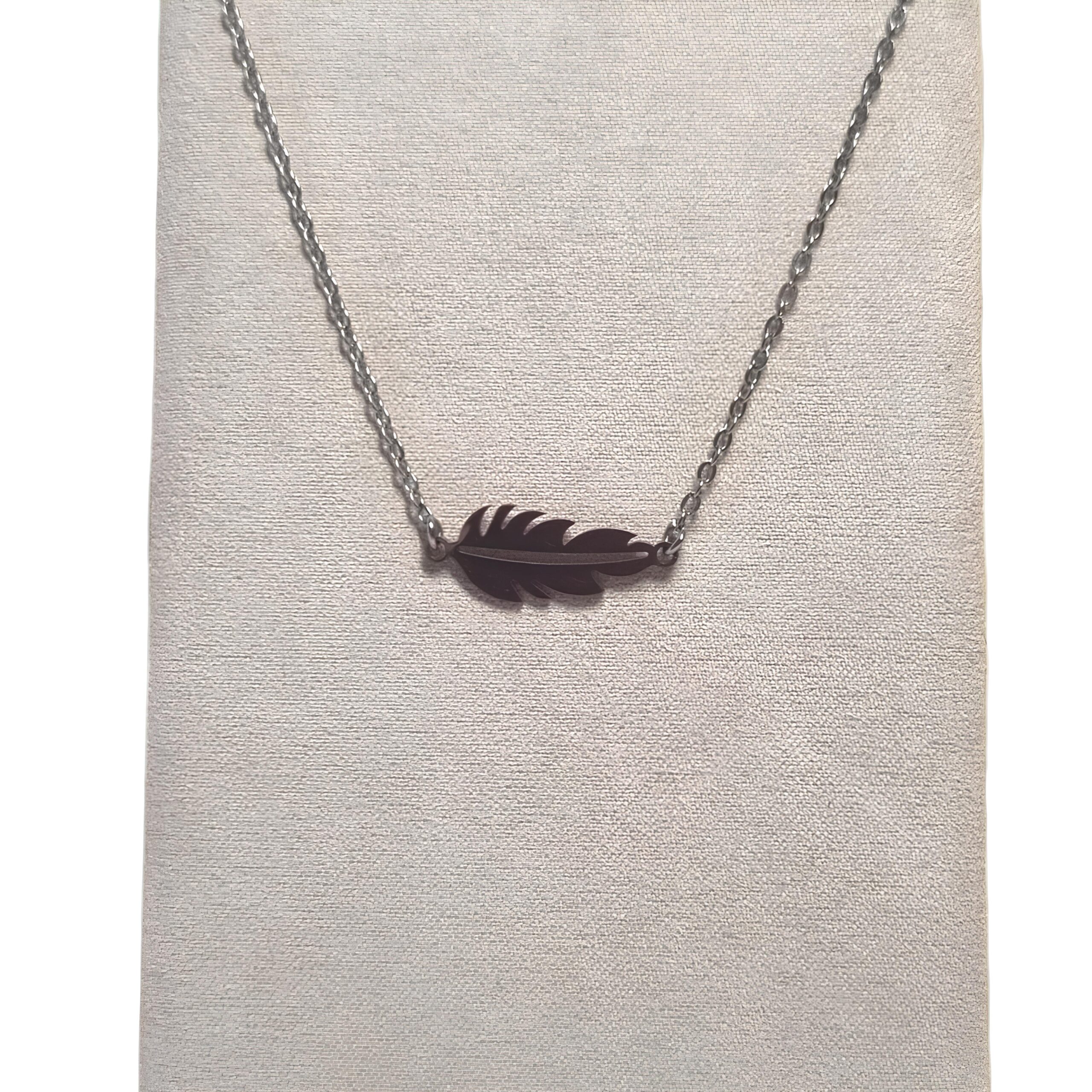 collier plume acier inoxydable femme chaîne fine