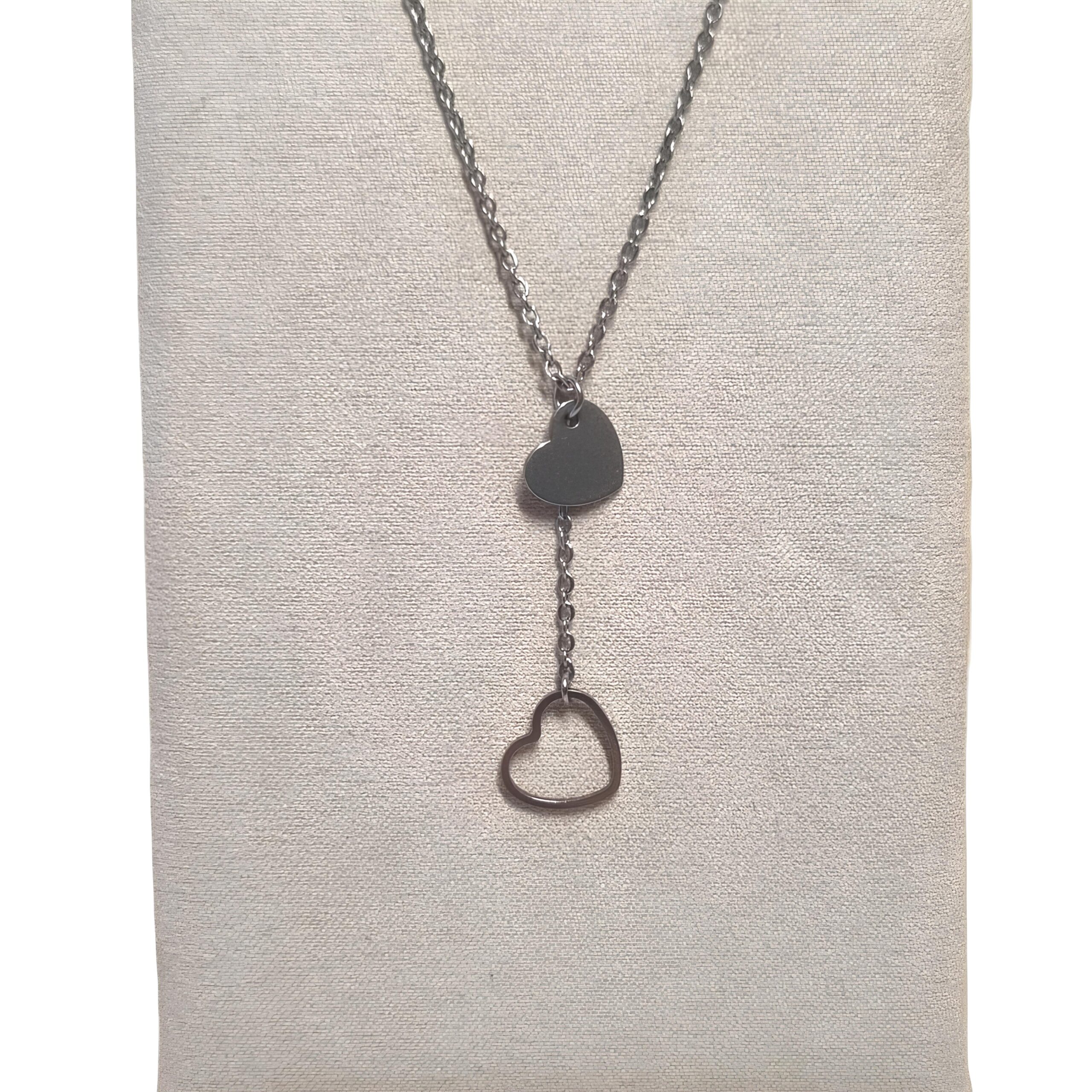 collier double cœur acier inoxydable femme pendentif