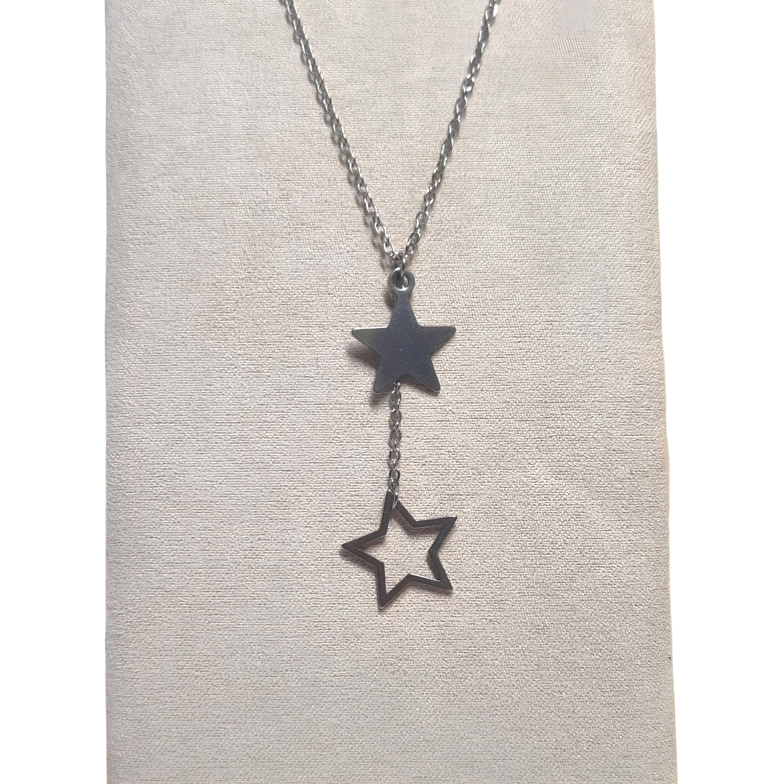 collier double étoile acier inoxydable femme