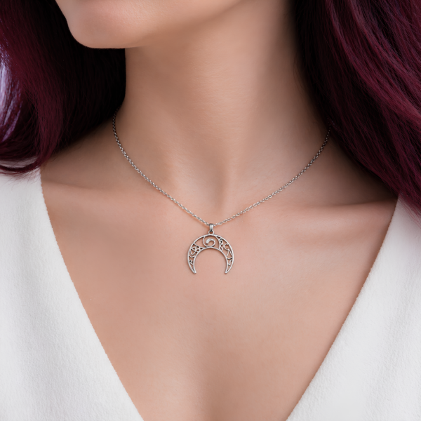 collier lune acier inoxydable femme