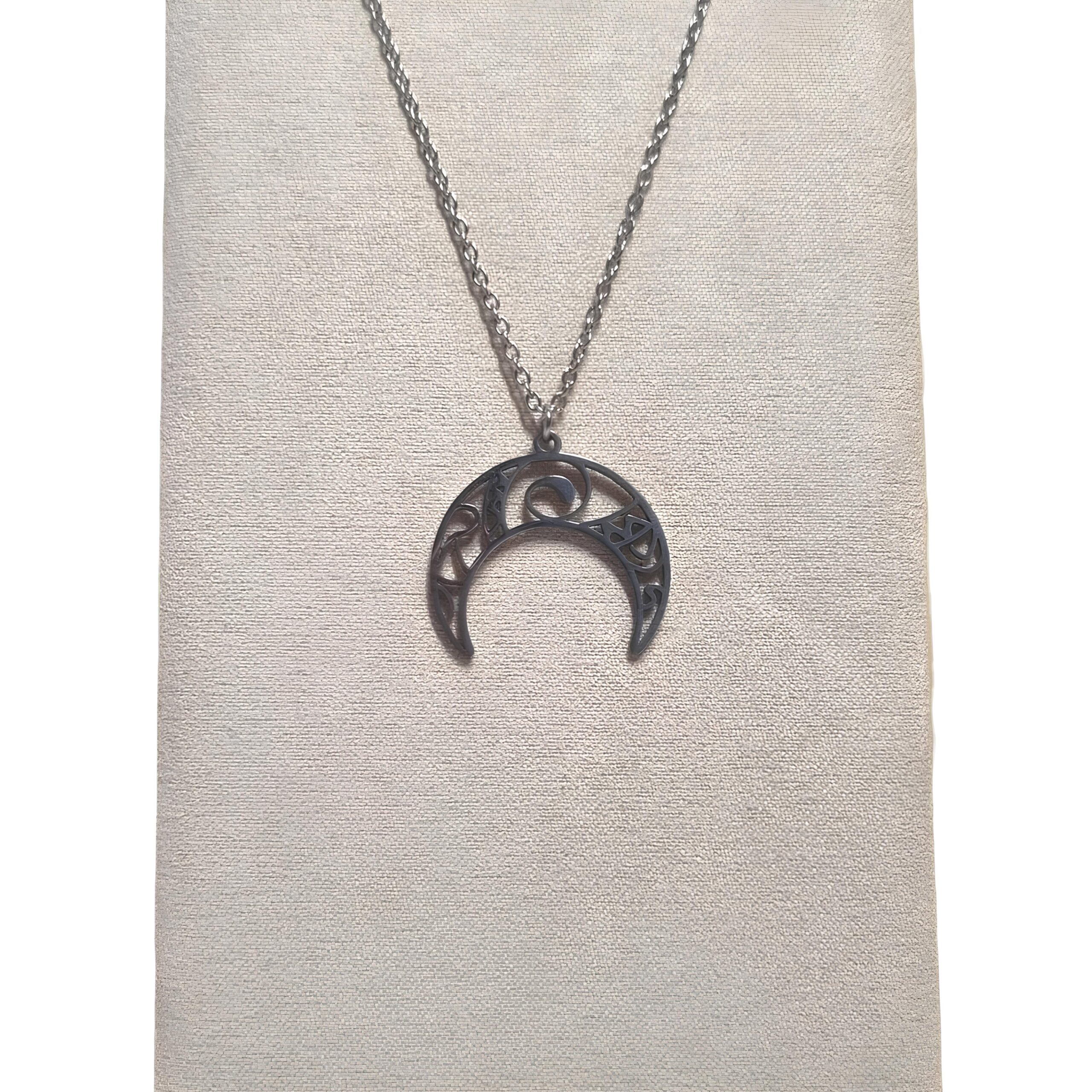 collier lune acier inoxydable femme